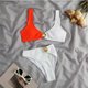 thumbnail image 2 of Trajes de baño de dos piezas para mujer Bloques de color Cómodo traje de baño de moda de cintura media para verano Blanco Naranja S, 2 of 5