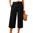 thumbnail image 4 of XPMWRP Women's High Waist Pleated Wide Leg Capri Pants Button Closure Casual Loose Trousers with Pockets Stretchy for Work Black XL, 4 of 5