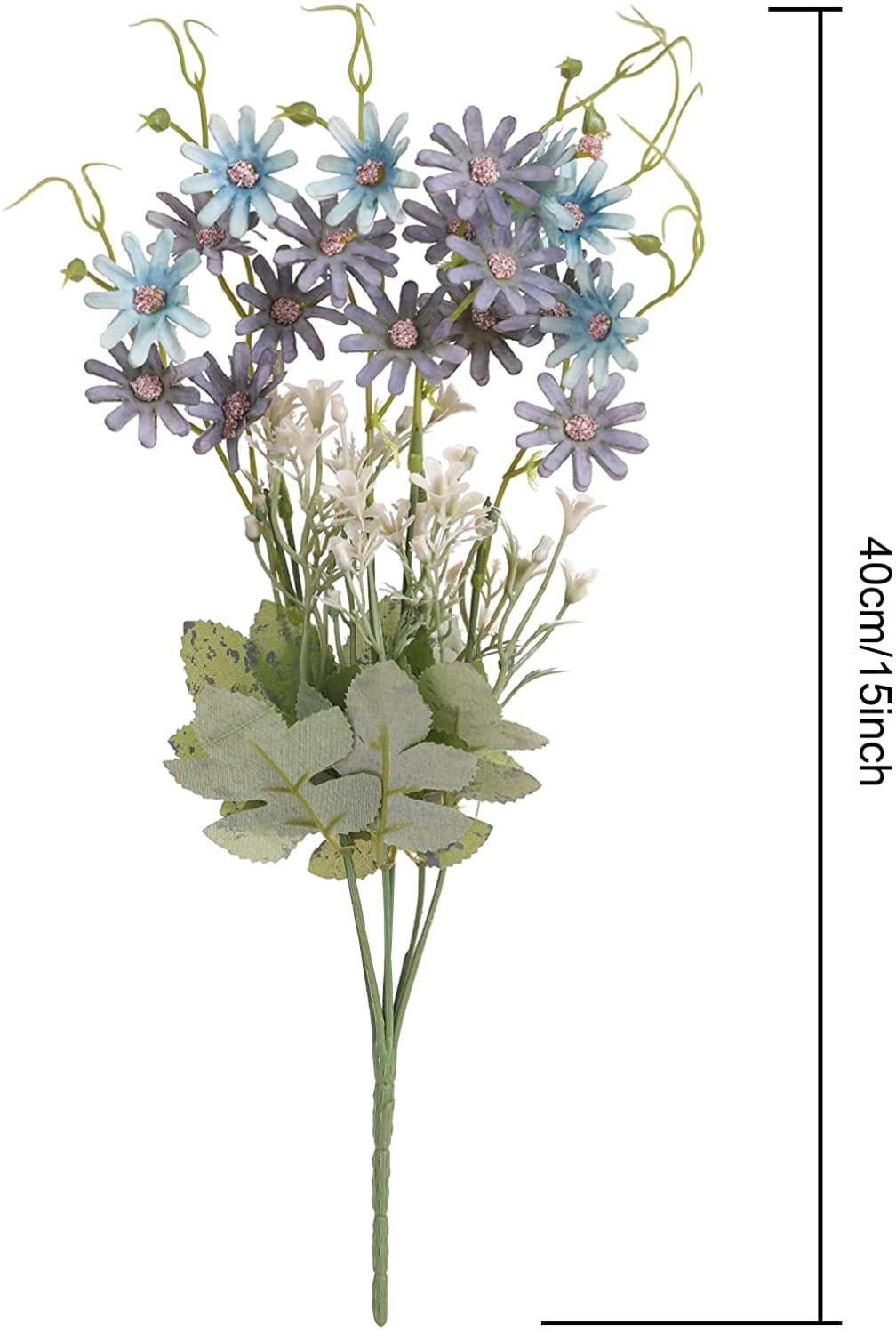 Morttic 12PCS Artificial Wildflowers Daisy Bundles Fake Silk Flowers Greenery Plastic Faux Plants UV Resistant Cemetery Floral for Grave Vase Arrangements Outdoor Decor (Blue)