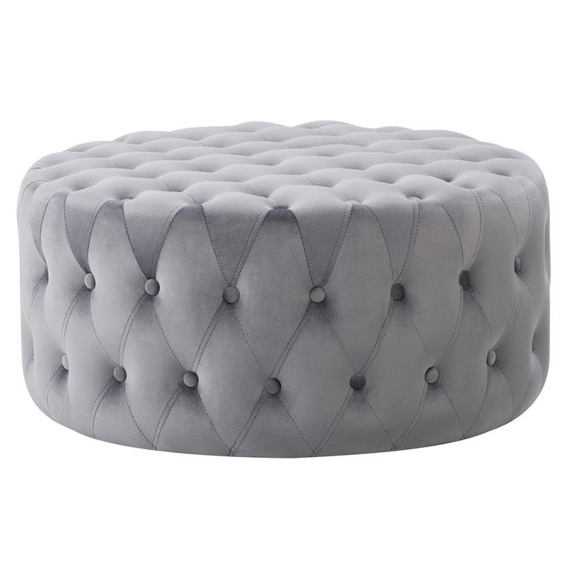 CorLiving Lynwood Large Round Tufted Gray Velvet Ottoman