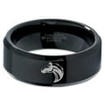 thumbnail image 2 of Tungsten Horse Bronco Equestrian Band Ring 8mm Men Women Comfort Fit Black Beveled Edge Polished, 2 of 4