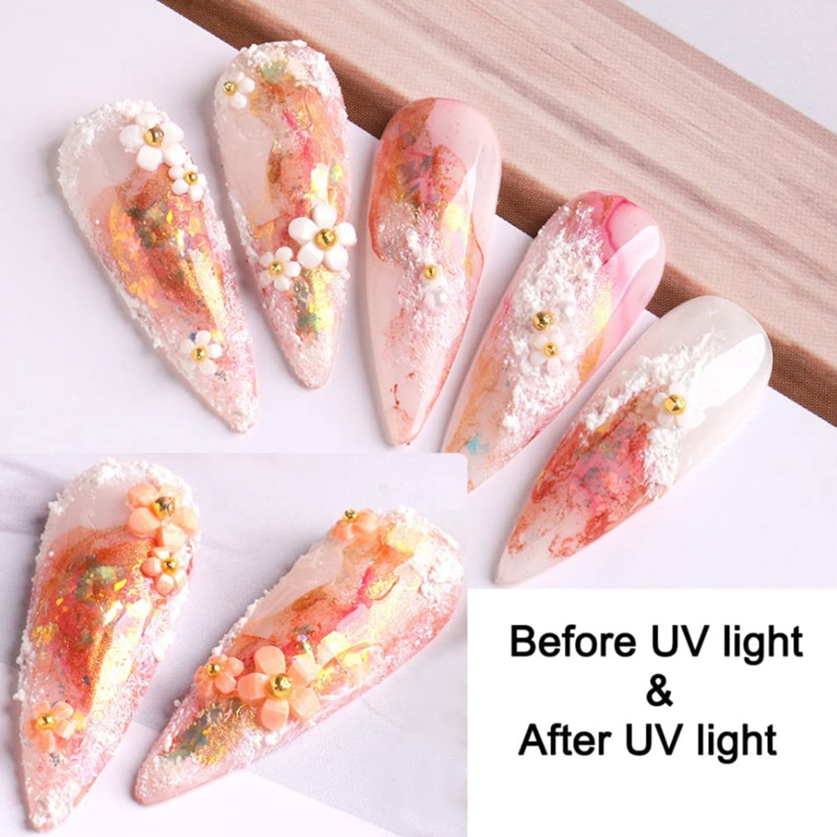 3D Blumen Nail Art Charms – 6 Gitter Mit Acrylblumen & Strass | Für DIY Nageldesign, Frühling & Festivals