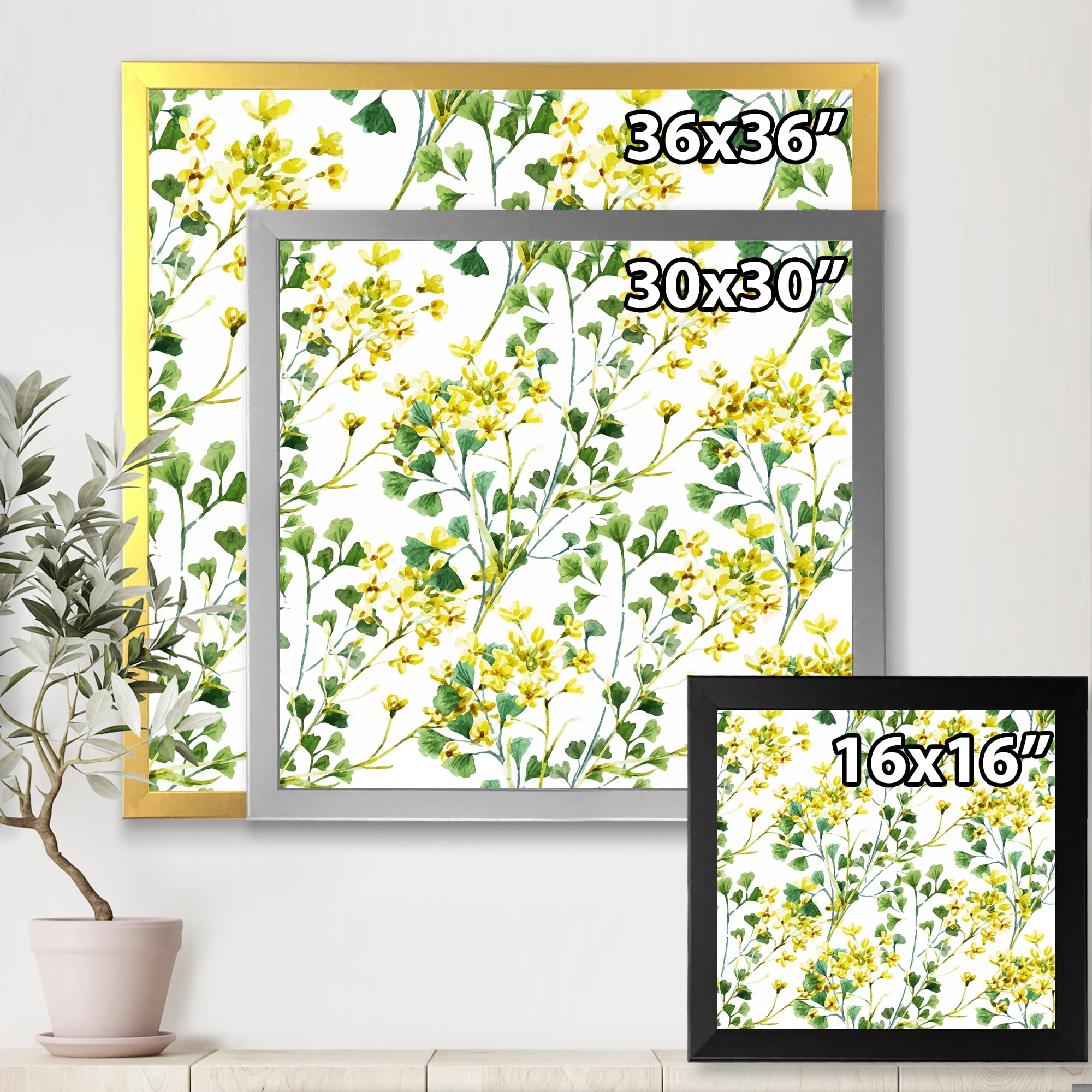 Designart 'Vibrant Yellow Summer Wildflowers On White' Traditional Framed Art Print