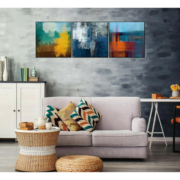 Mediterranean Canvas Wall Art 3-Piece Set, 28x28 Inch Frames, Black Picture Wall Decor