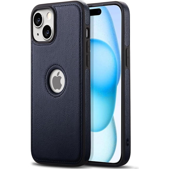 AIOVETEAB Compatible with iPhone 15 Case Premium Leather TPU Hybrid Case Cover,Navy Blue