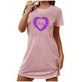 thumbnail image 2 of Xysaqa Valentines Day Gifts Women's Nightshirt Comfy Crewneck Sleep Shirts Printed Nightgowns for Women Soft Short Sleeve Pajamas House Dress Sleepwear Summer Savings Pink XXL, 2 of 3
