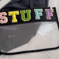 thumbnail image 2 of Bolsas de cosméticos transparentes con letras de chenilla para mujer, Bolso de maquillaje de aperitivos de PVC (cosas negras), 2 of 8