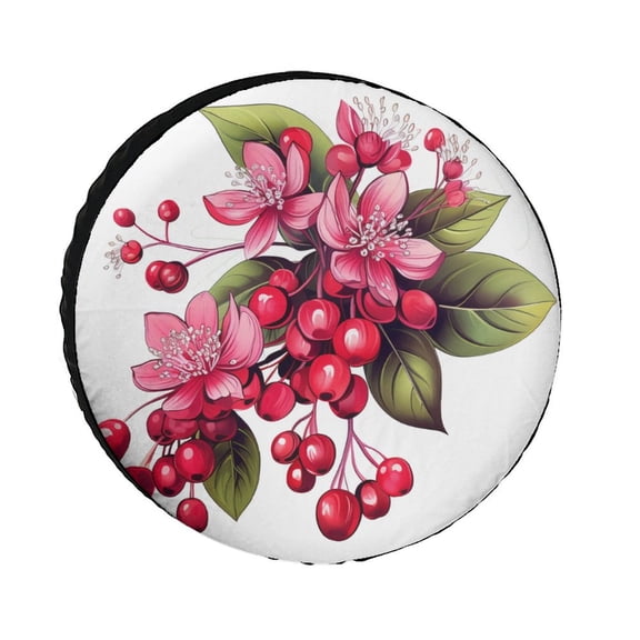 Spare Tire Cover 12inch Flowering Plant With Berries Waterproof Sun Protection Merry Christmas with Leaves Universal Fit for Trailer SUV Truck Camper Travel Trailers