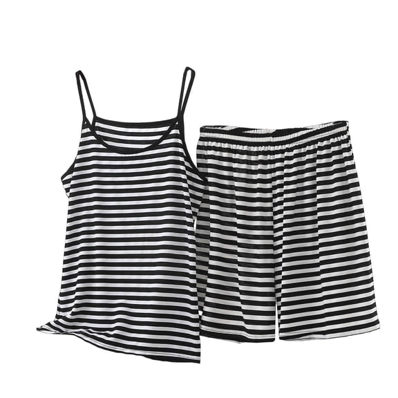PBFRDSJ Striped Set for Women Modal Sleeveless Spaghetti Straps Cami Tops Elastic Waist Sleep Shorts Set Soft Modal Nightwear