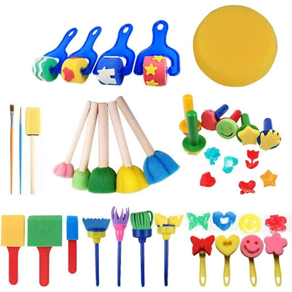Kids Paint Sponges Set of 30,Paint Sponges for Kids,Early Learning Kids Toddlers Paint Brushes Sponge Stamps Foam Art Craft Drawing Tools