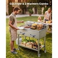 thumbnail image 2 of VEVOR Outdoor Propane Deep Fryer, 2 Burners (11,600 BTU Each), Commercial Fryer with Two 1/3 Size Food Warming Pans, Multi-Purpose Frying Cart with 4 Lockable Wheels, for Fried Chicken & Fries, 2 of 10