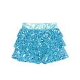thumbnail image 2 of Doomiva Kids Girls Sparkly Sequins Tiered Ruffle Skirted Shorts Latin Jazz Salsa Rumba Dance Costume Light Blue 14, 2 of 5