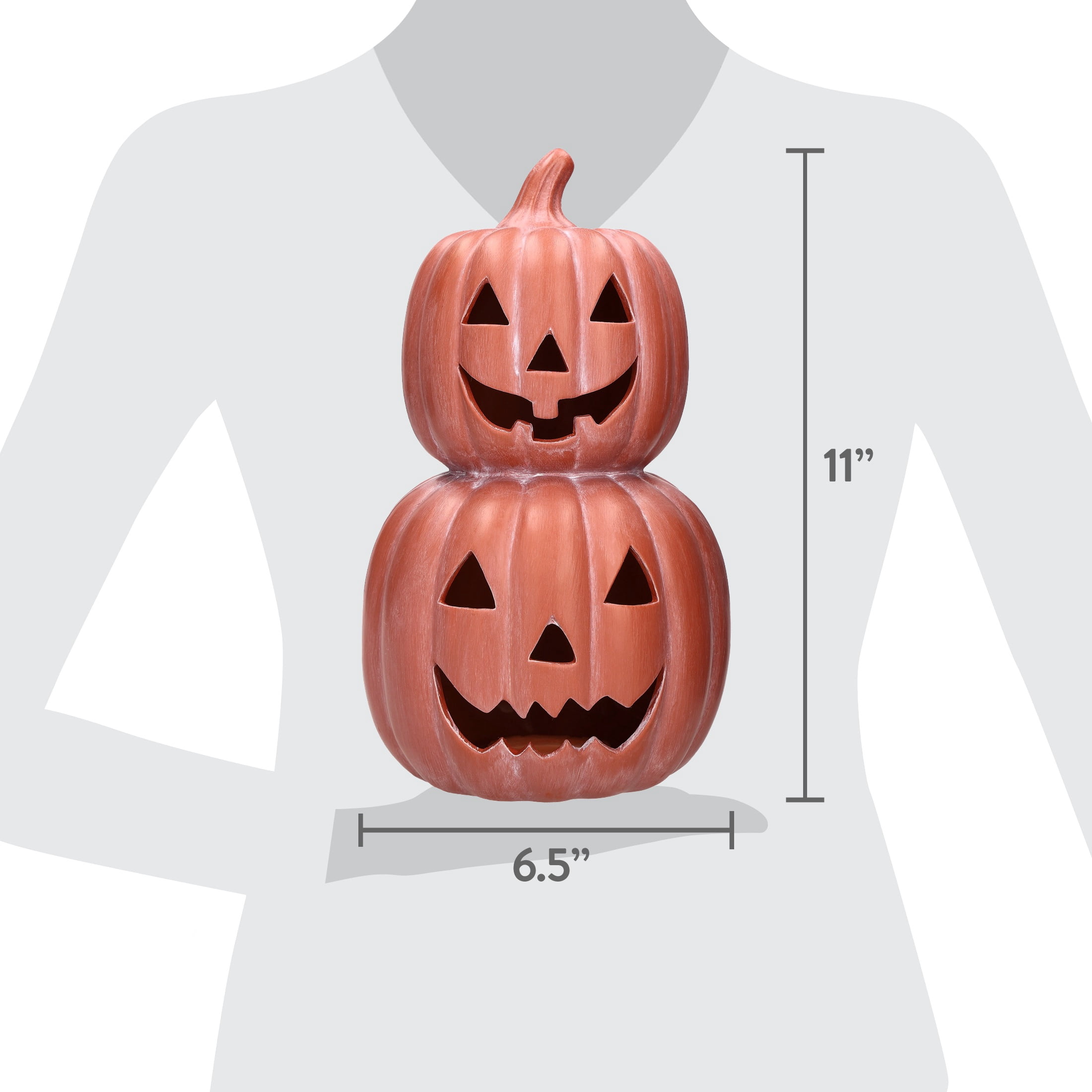 Ceramic Stacked Jack-o'-Lantern Decoration, Terracotta, 11.25", Halloween by Way To Celebrate