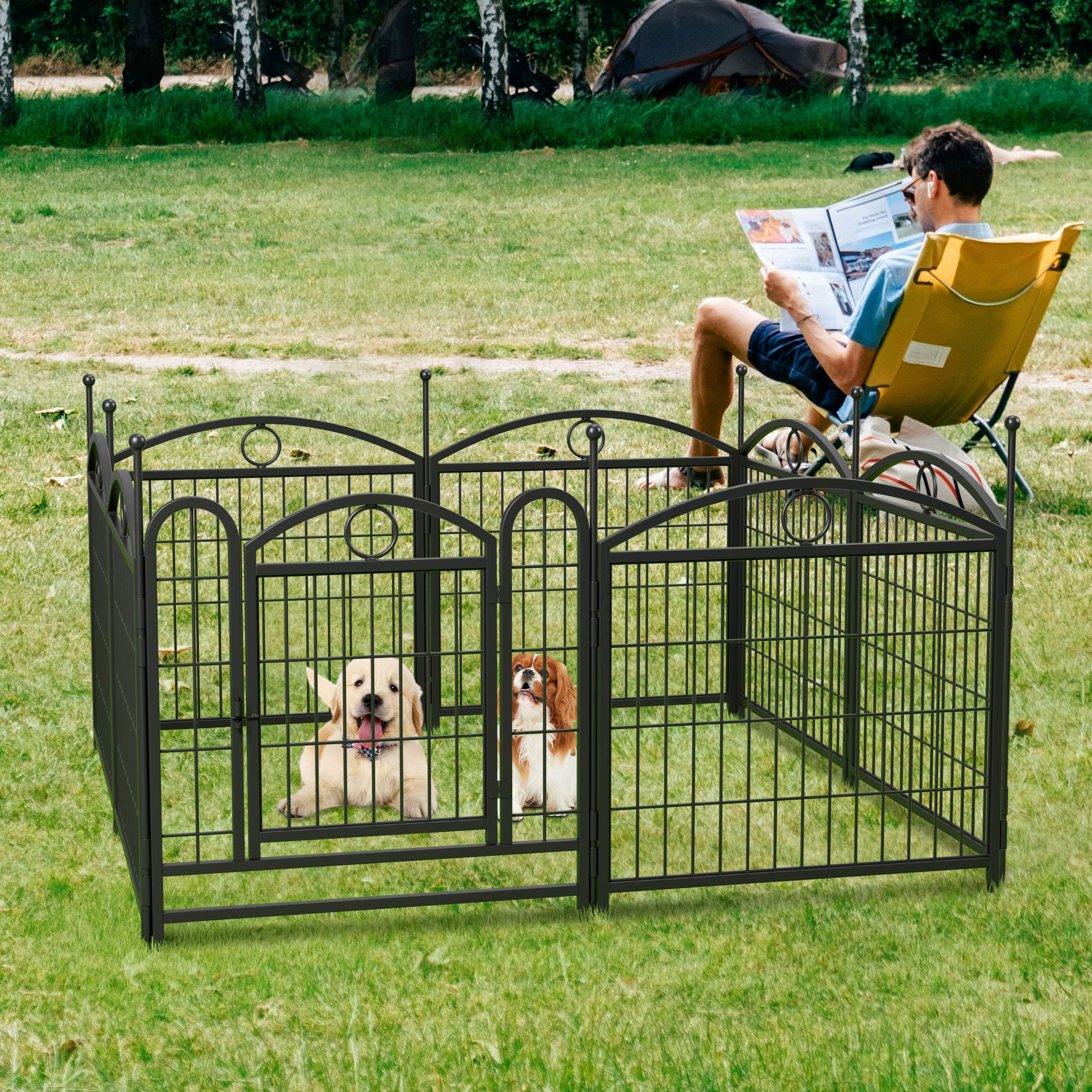 WRXELAN 24-Inch 8-Panel Dog Pen, Heavy-Duty Foldable Metal Pet Fence, Suitable for Indoor and Outdoor Use—Sturdy Pet Play Pen with Safety Gate, Easy to Assemble (Black)