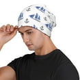 thumbnail image 4 of Beanie for Men and Women, ship blue sails anchors white Cozy Winter Hat Beanies Hats Skull Cap, Soft Cool Knit Hats for Women Men Men's Skullies & Beanies, 4 of 5