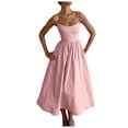 thumbnail image 2 of Womens Summer Dresses Sleeveless Sling Long Solid Color Backless A Line Bandage Sundress Pink XL, 2 of 5