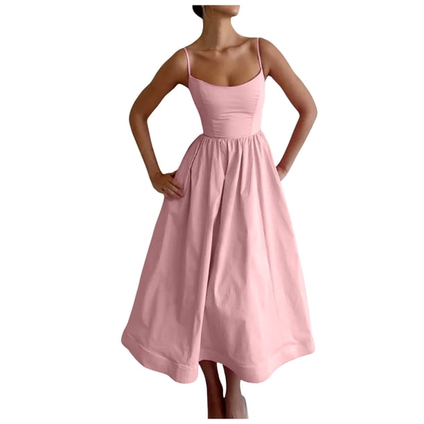 Vestido sin mangas y sin espalda de corte A para mujer - Vestido largo de verano de color liso, S-XXL