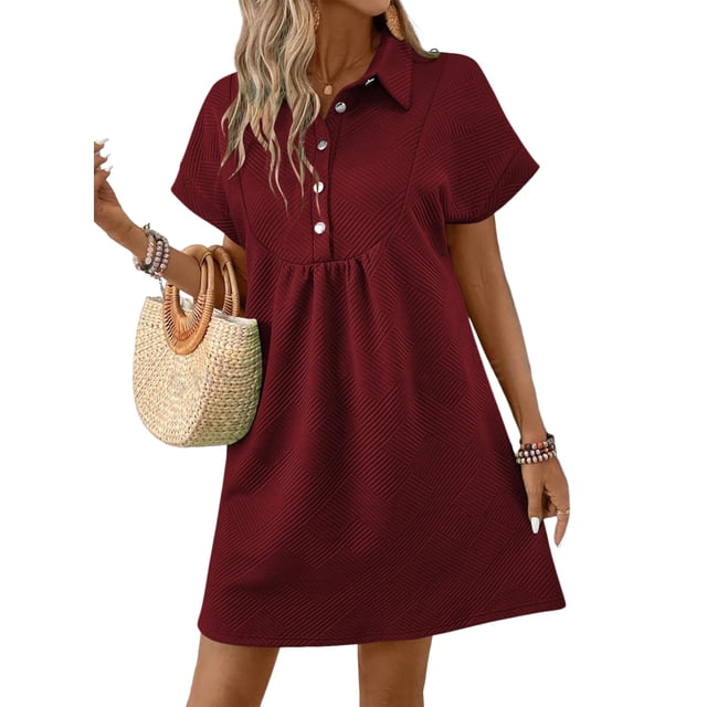 Vestido Acelit Primavera-Verano con cuello de solapa para mujer, color rojo, talla L