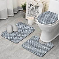 Blue and White Intricate Pattern Bathroom Rugs Sets 3 Piece,Toilet Cover Set,Absorbent Non Slip Bathroom Mats Sets with U-Shaped Contour Rug Toilet Rug Set