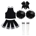 thumbnail image 4 of TiaoBug Kids Girls Cheer Leader Costume Cheerleading Halloween Uniform Top with Pleated Skirt Hair Tie Socks A White&Black 14, 4 of 5