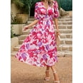 thumbnail image 6 of Womens Summer Dresses 2025 Casual Puff Short Sleeve V Neck Floral Boho Maxi Dress Red M, 6 of 7
