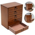 thumbnail image 3 of Fichiouy 5-Layer Drawer Storage Cabinet Retro Wood Table Top Desk Shelf Drawer Organizer Brown, 3 of 10