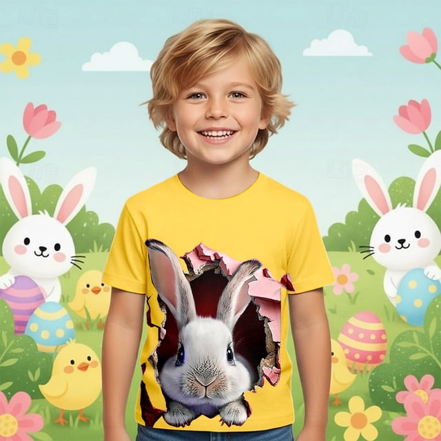 T-Shirt Graphique à Manches Courtes pour Garçons, Doux et Décontracté, Imprimé Coloré pour Pâques