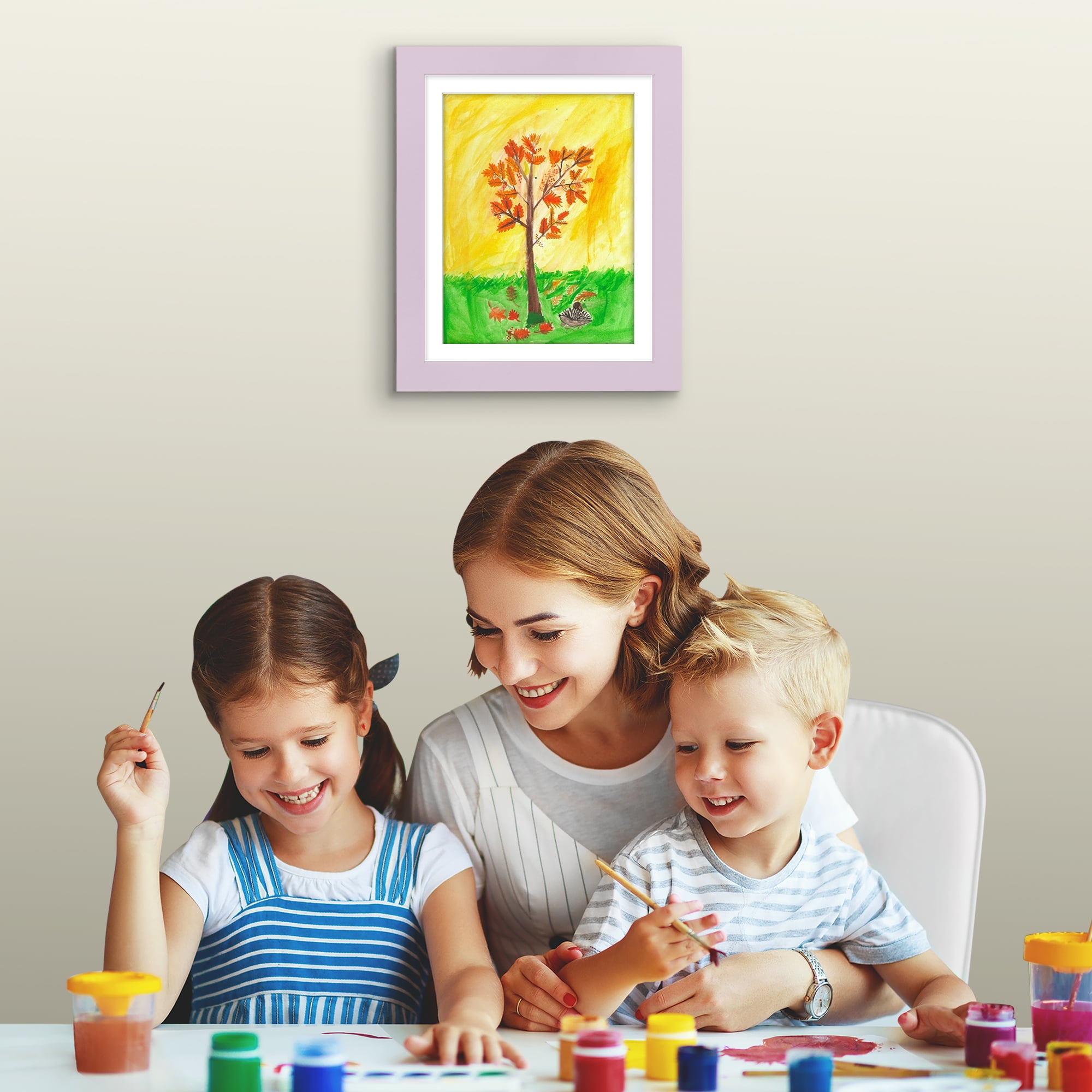 Americanflat 10x12.5 Kids Art Frame with 8.5x11 Mat Holds 100 Art Pieces Magnetic Letter Size Display Mini - Lilac