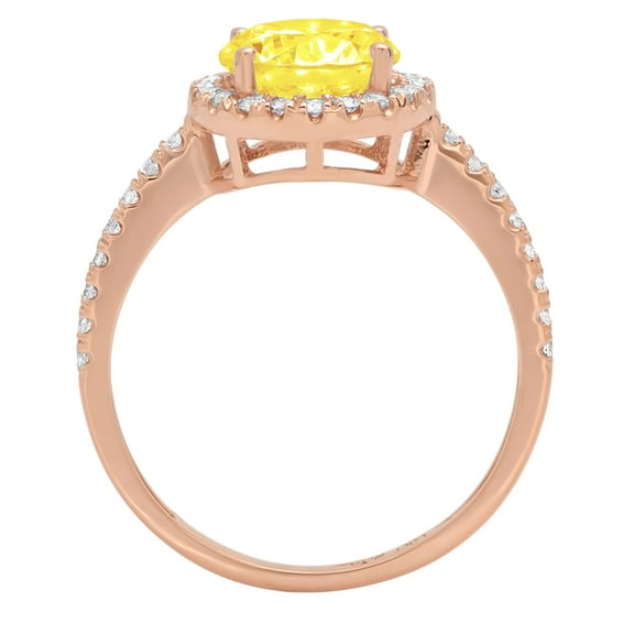 1.8 ct Round Cut Simulated Yellow Diamond Solitaire with Accents Engagement Ring for Women in 14K Rose Gold