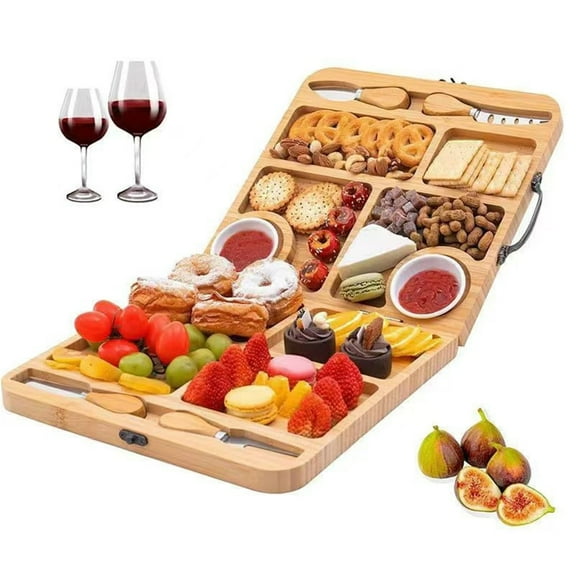 BUTOMKY Foldable Bamboo Charcuterie Board Gift Set - Cheese & Meat Platter with Tools, Portable Snack/Fruit Bread/Butter Board, for Housewarming, Anniversary,Birthday & Christmas Gifts