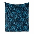 thumbnail image 1 of Blue Soft Flannel Fleece Throw Blanket, Abstract Damask Inspired Curvy Flower Ornate Flourish Royal Revival Retro, Cozy Plush for Indoor and Outdoor Use, 70" x 90", Indigo Aqua, by Ambesonne, 1 of 6