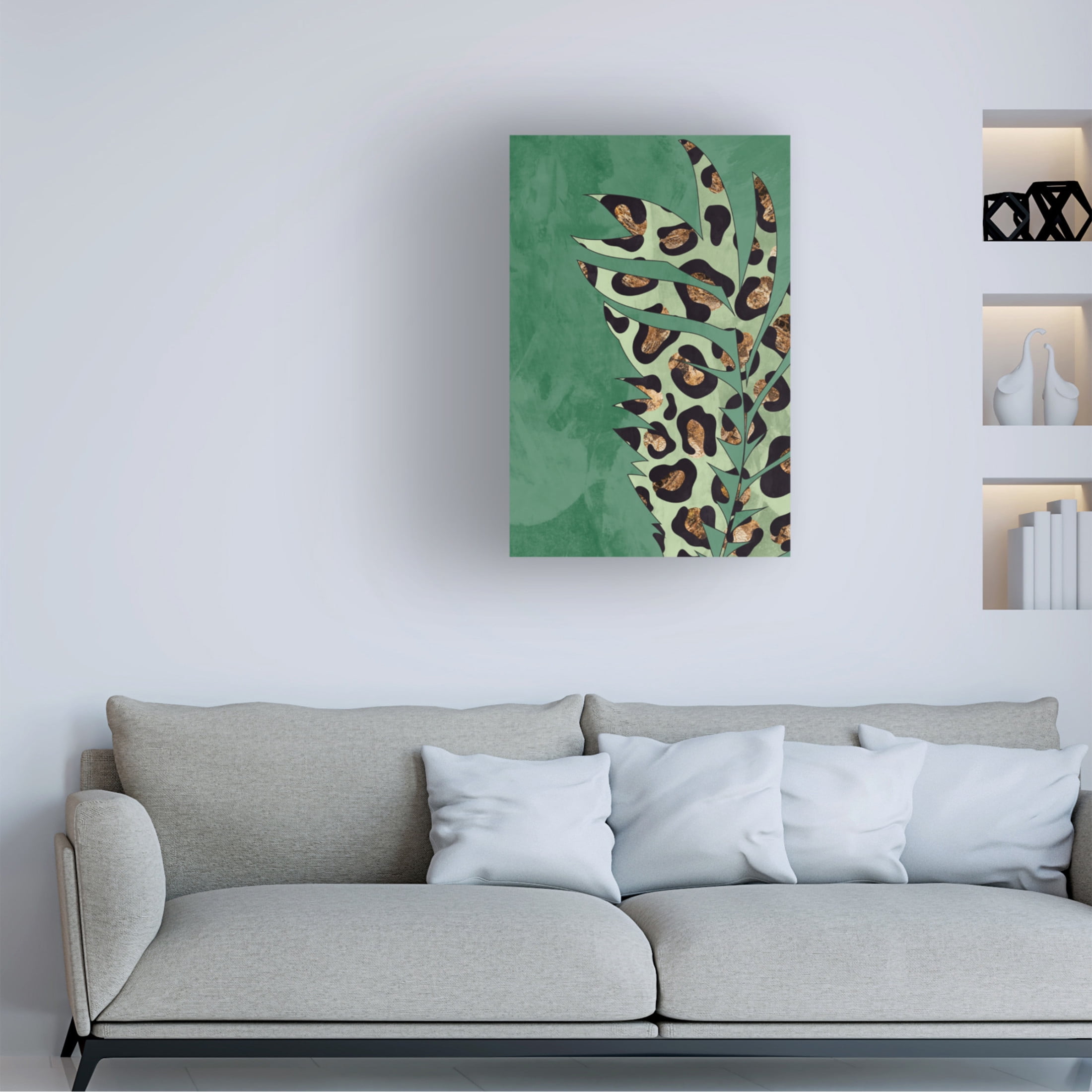 Trademark Fine Art Sarah Manovski  Green leopard print palm leaf Canvas Wall Art