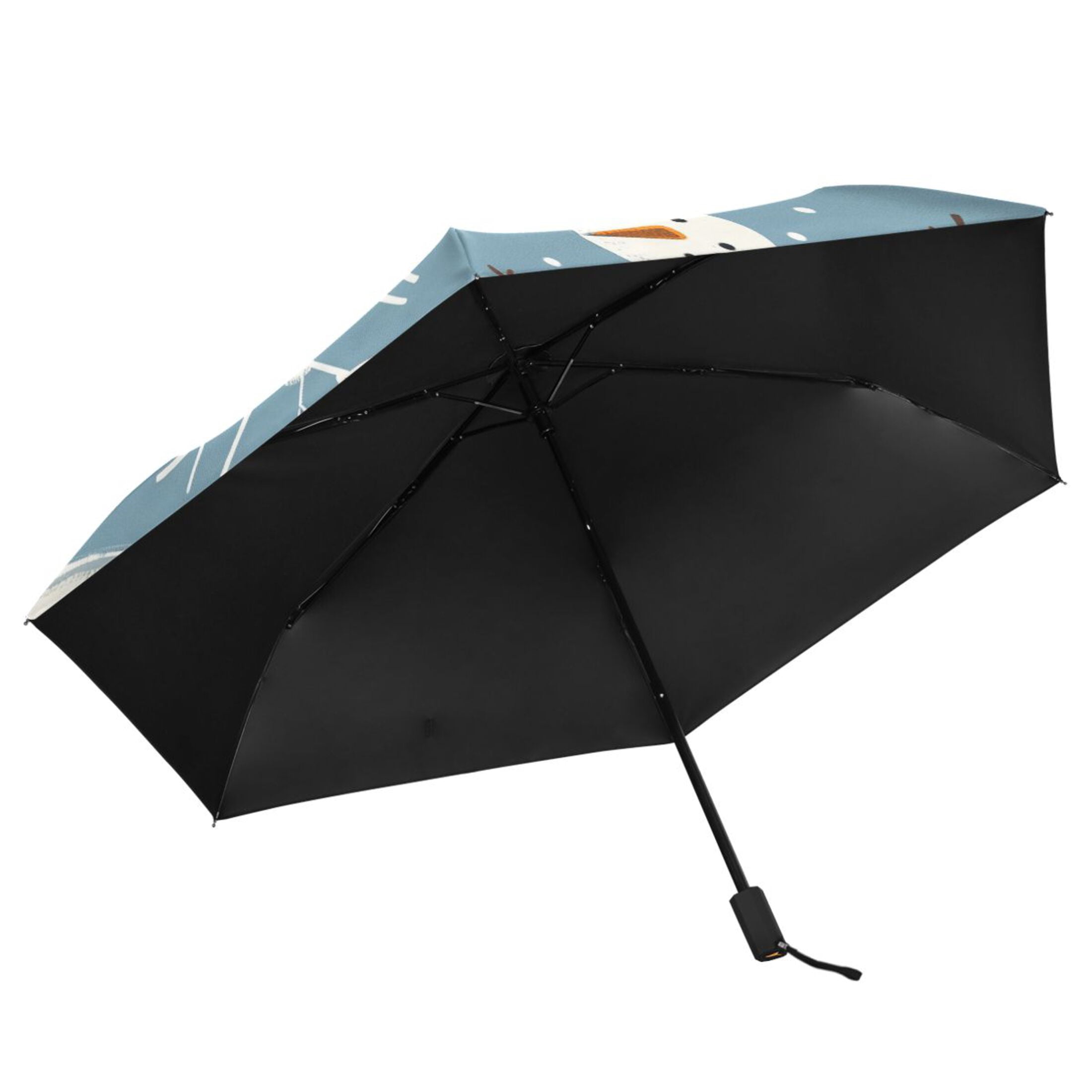 Snow Snowman Cartoon All Weather Umbrella Triple Folding Parasol 6 Ribs UV Protection Portable