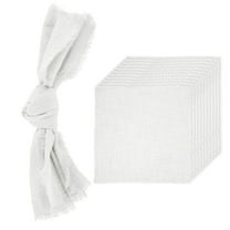 Uxcell 12 Pack Handmade Cloth Napkins, 16.5x16.5 Inch Cotton Napkins with Fringe Square Rustic Table Napkin for Wedding Party Dinner Table Decor Bridal Shower, White