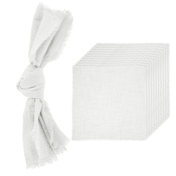 Uxcell 12 Pack Handmade Cloth Napkins, 16.5x16.5 Inch Cotton Napkins with Fringe Square Rustic Table Napkin for Wedding Party Dinner Table Decor Bridal Shower, White