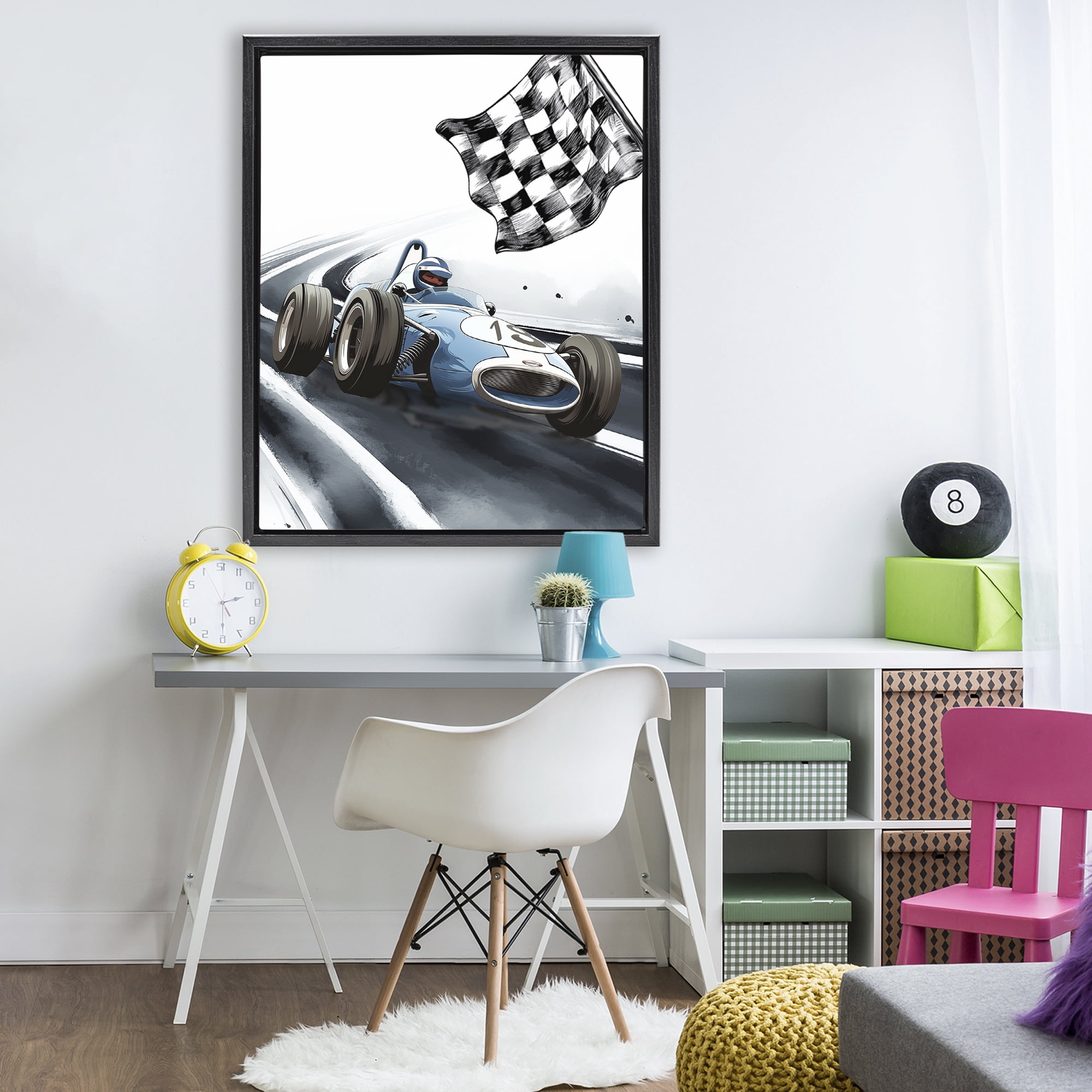 Stupell Industries Dynamic Racecar Driving Black Framed Floater Canvas Wall Art, design by Christine Simpson Art
