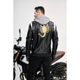 thumbnail image 4 of Men's Embroidered Patchwork PU Leather Jacket, Youth Motorcycle Coat, Detachable Hat, Fashionable Outerwear for Casual Wear, 4 of 8