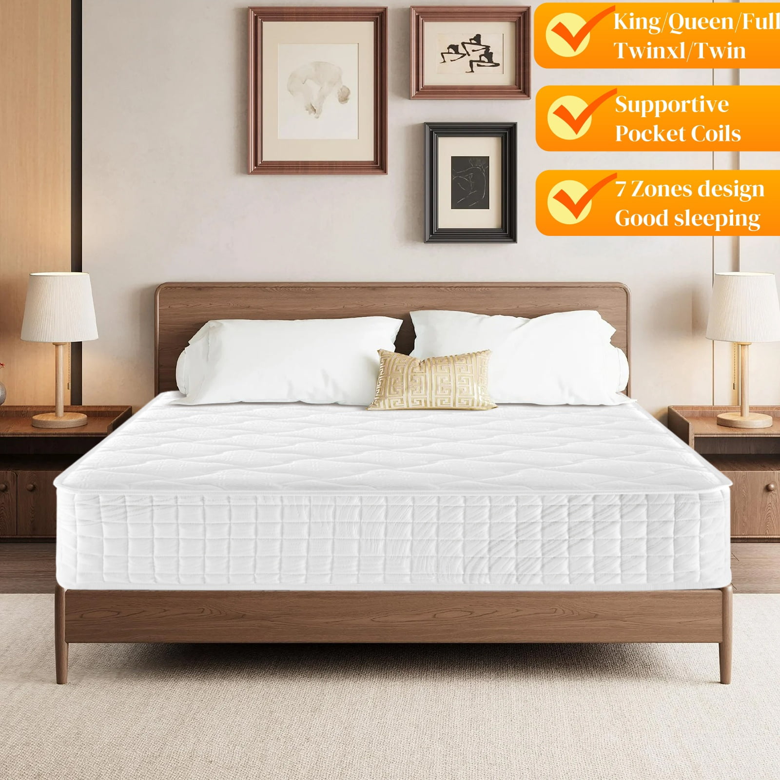 BMMB High Quality 12"Thickness Twin Hybrid Spring Memory Foam Luxury Mattress Medium Feel, US Certified Breathable Fabric Cover