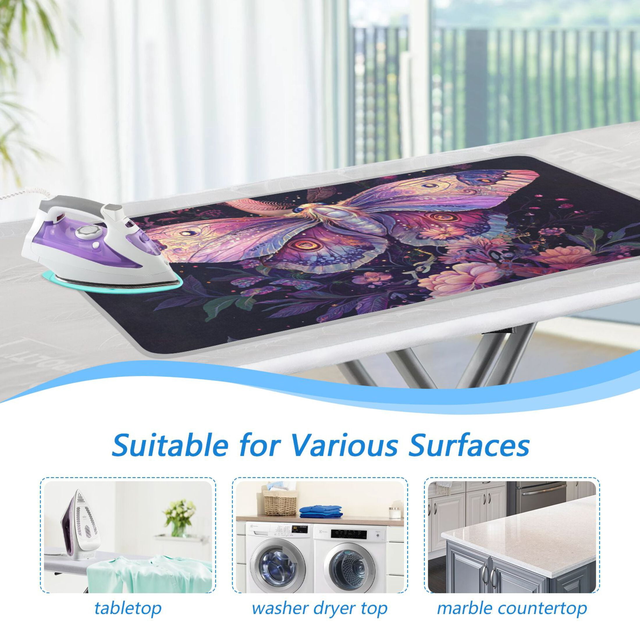 Butterfly Flowers Moonlight Ironing Mat Blanket Portable Travel Ironing Pad Heat Resistant Pad 47.2" x 27.6”