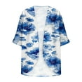 thumbnail image 4 of miqiqism Lightweight Cardigans for Women Trendy Casual Open Front Graphic Floral Print Cardigan Juniors Fashion Long Sleeve Pleated Tops Cover Up Jacket,Blue,Small, 4 of 5