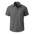 thumbnail image 3 of Mens Cotton Linen Button Down Shirts Lapel Collared Short Sleeve Blouse Casual Loose Hawaiian Beach Vacation Summer Tops, 3 of 5