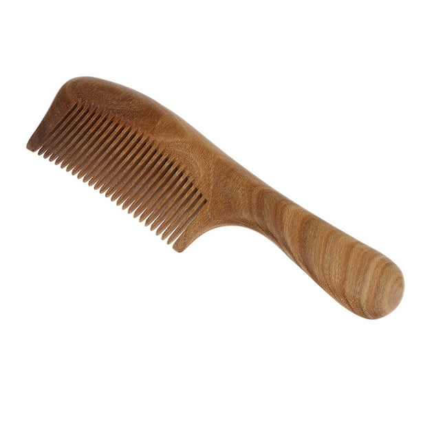 Peine de madera antiestático de 7,7", peine de sándalo para cabello grueso y rizado con Dientes finos