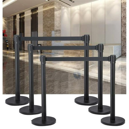 Beltrac 3000 Retractable Belt Stanchion - 2X Retractable Stanchions Set Queue Barrier Line Post Stand with 6.5' Retractable Belt, Crowd Control Barrier Belt Stanchion,Black