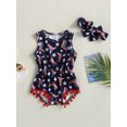 thumbnail image 2 of Bagilaanoe 4th of July Jumpsuit Shorts for Newborn Baby Girl Sleeveless Print Romper Overalls + Headband 3M 6M 12M 18M Infant Independence Day Outfits, 2 of 9