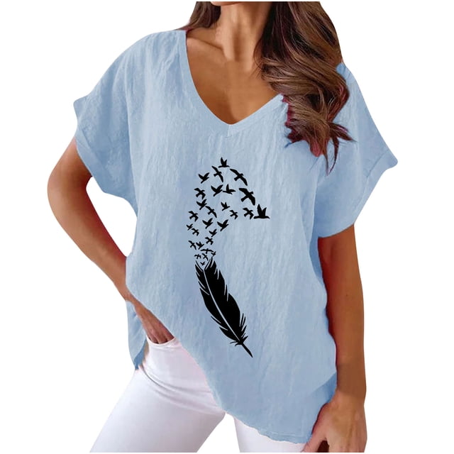 Birdeem T-Shirts à Col en V pour Femmes Mode Confortable Blouses Féminines Hauts