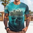 thumbnail image 4 of adaychics Mens Beach T Shirts Crew Neck Skull Hawaiian Printed T Shirts Casual Basic Tops for Travel Vacation Beach, 4 of 6