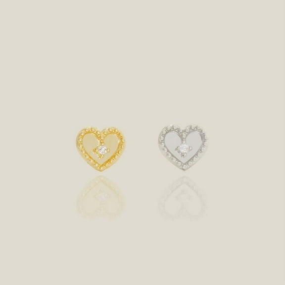 Anygolds 14K Real Solid Gold Beaded Heart Diamond Stud Earring 18G Daith Helix Tragus