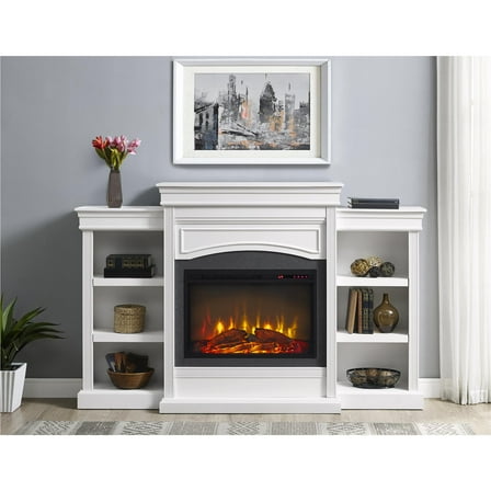 Lamont Electric Fireplace with Mantel and Side Bookcases, White