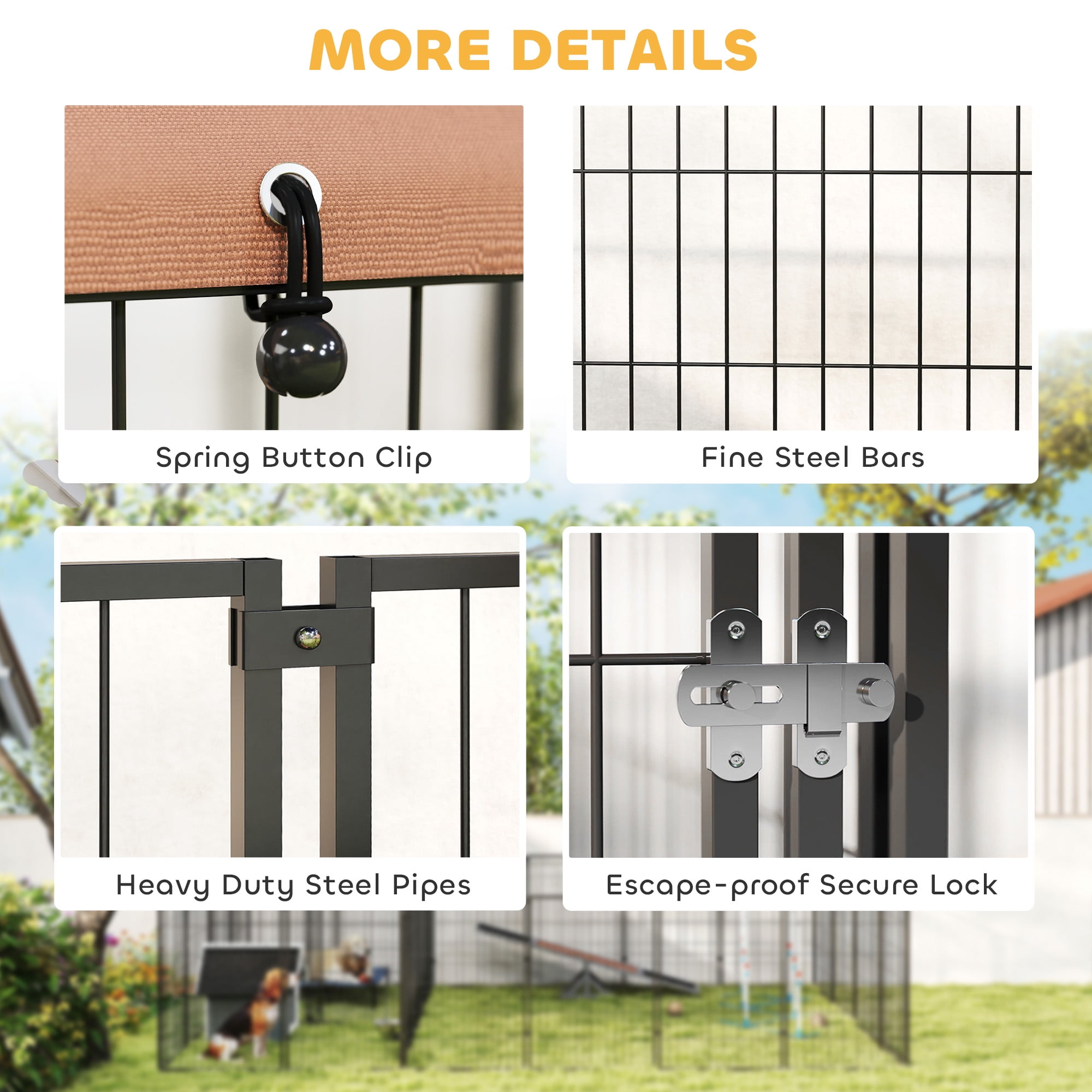 PawHut Dog Kennel Outside with 2 Rooms, Large Outdoor Dog Kennel with Rotating & Adjustable Height Bowls, 13.5' x 9.4' x 5.1'