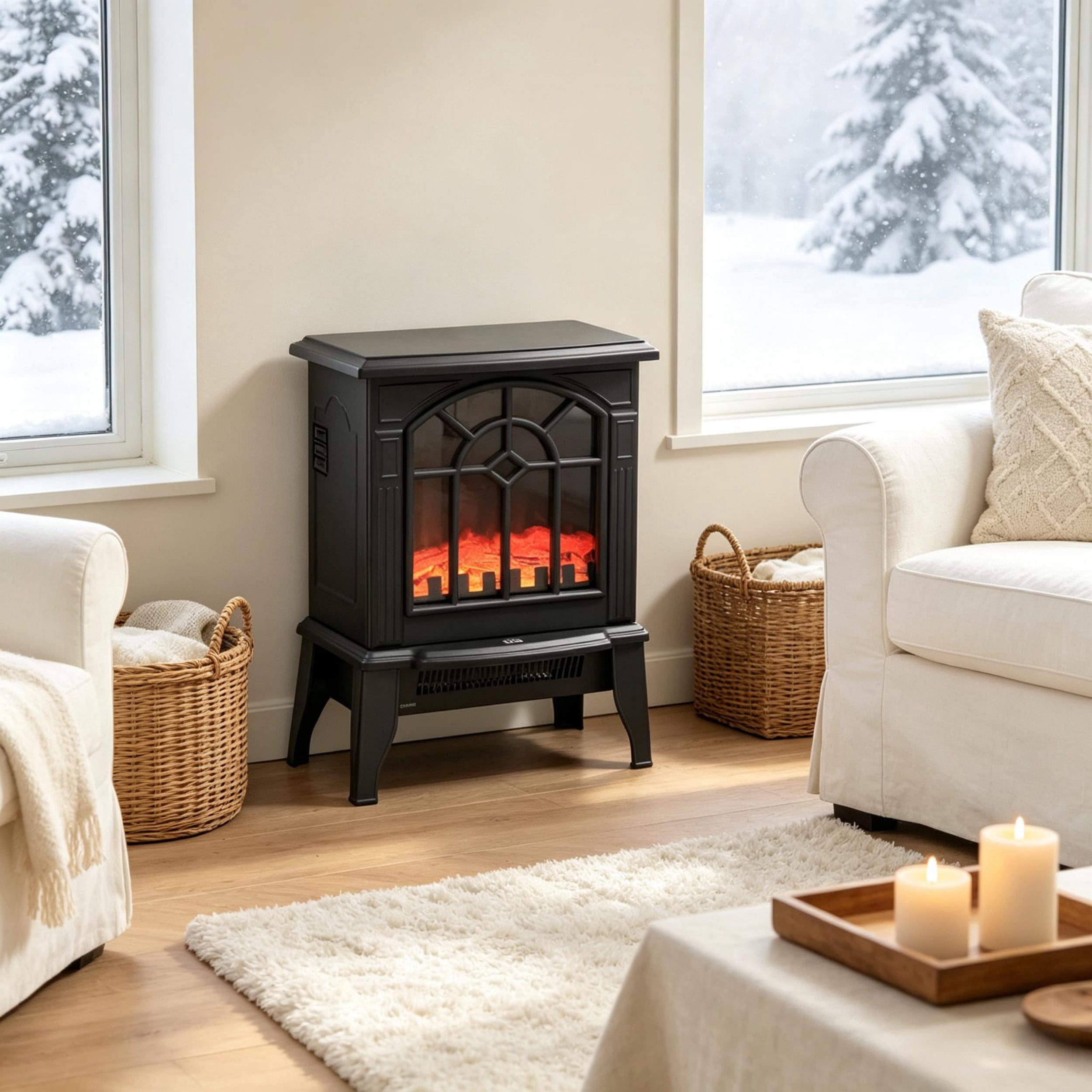 Freestanding Electric Fireplace Heater with Realistic Flame Effect,Electric Fireplace,Portable Electric Heater